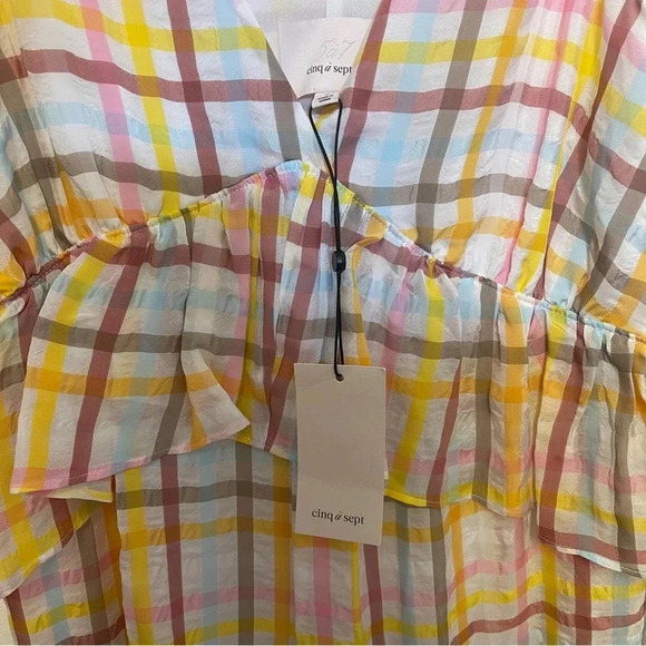 NWT Cinq a Sept Astor Plaid Gingham Midi Dress - Spring Summer Ruffled Tiered - Picture 7 of 8